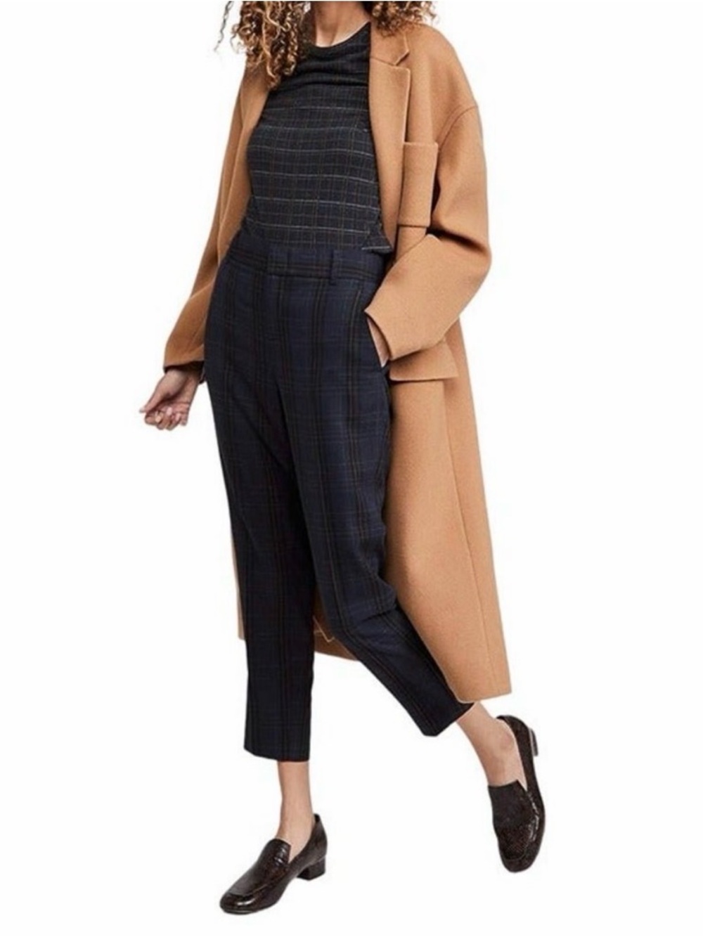 Vince Plaid Soft Modern Tapered Trousers Old Money Minimalist Office Blue 00